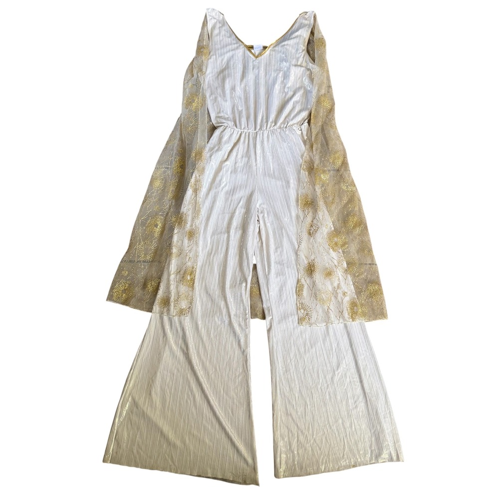 Spirit Halloween Costume Jumpsuit Cape Gold White Greek Goddess Womens S/M‎